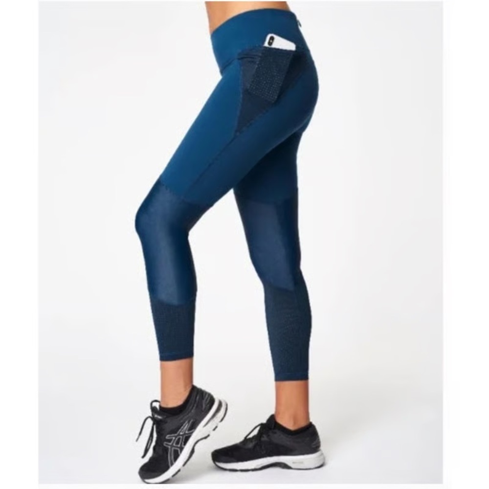 Sweaty Betty Womens Power 7/8 Gym Yoga Workout Pocket Blue Leggings Size XXL